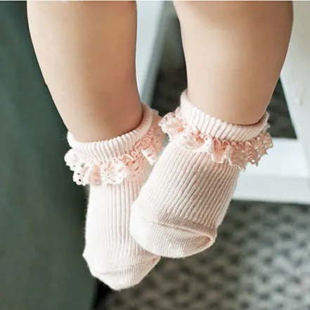 [Bosudhsou.] Носки для маленьких мальчиков и девочек, 2 размера, для детей 0-4 лет белые, розовые хлопковые носки, кружевные носки с бантом, детская одежда, C45 - Цвет: Розовый