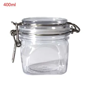 

400ML Plastic Square Clip Top Storage Jar With Airtight Seal Lid Kitchen Food Container Tableware Preserving Cosmetic Cream