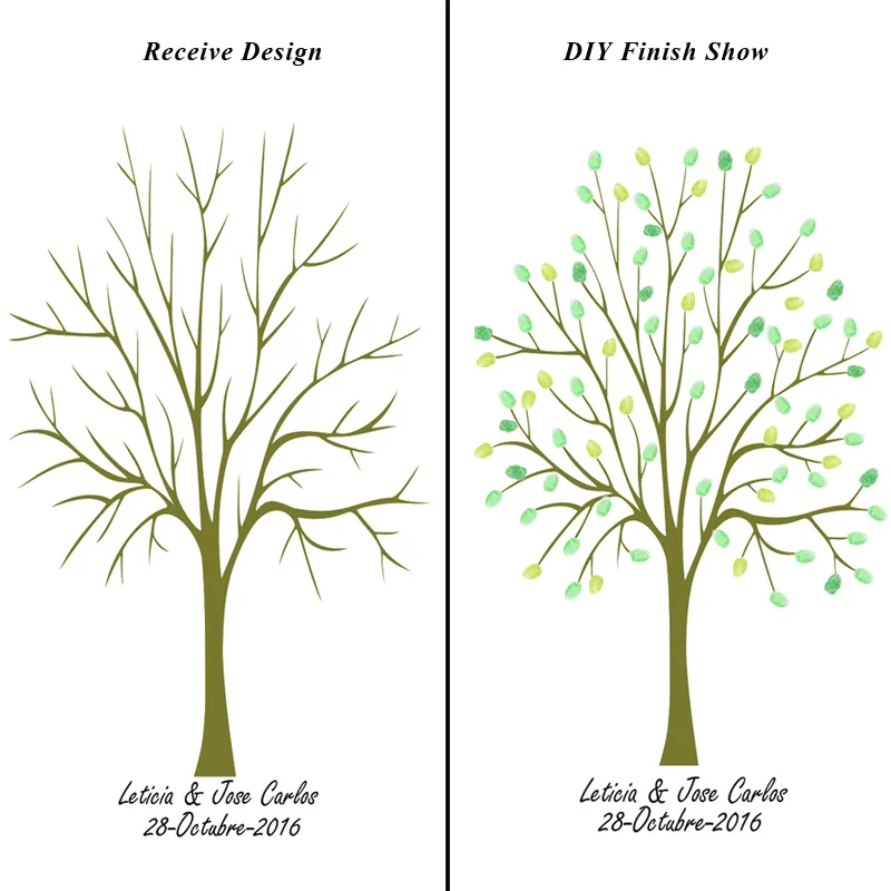 DIY Свадебное дерево отпечаток пальцев Подпись гость книга подарок на день рождения печатная живопись вечерние блага Индивидуальные без рамы холст живопись - Цвет: 015