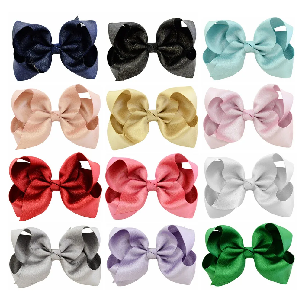 

12Pcs/Lot 4 inch hair bows Kids Girls Solid Ribbon Bowknot Handmade DIY Hair Accessories With Alligator Clip 757