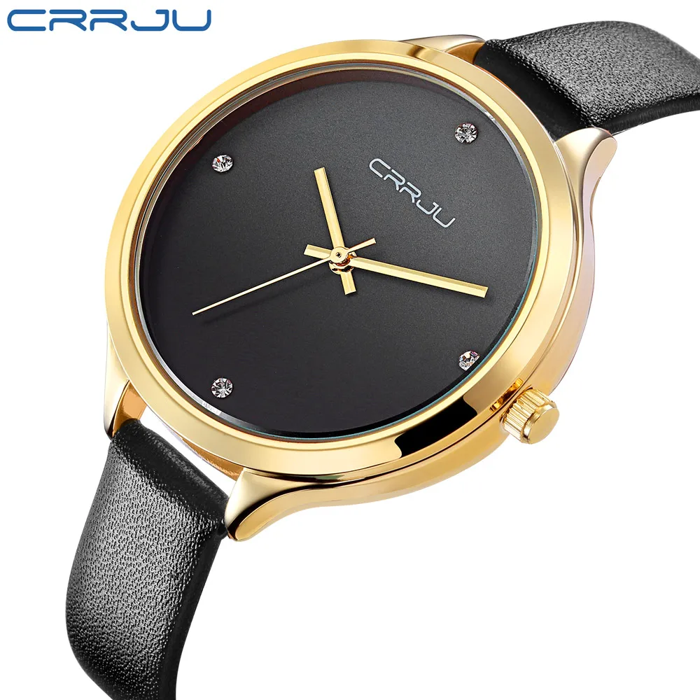 Высокое качество CRRJU брендовые кожаные часы для женщин Дамская мода платье кварцевые наручные часы с римскими цифрами часы Рождественский подарок