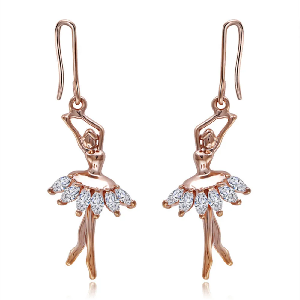 Sexy Cute Ballet Girl Earrings Gold Elegant Dancing Little Girl Earings