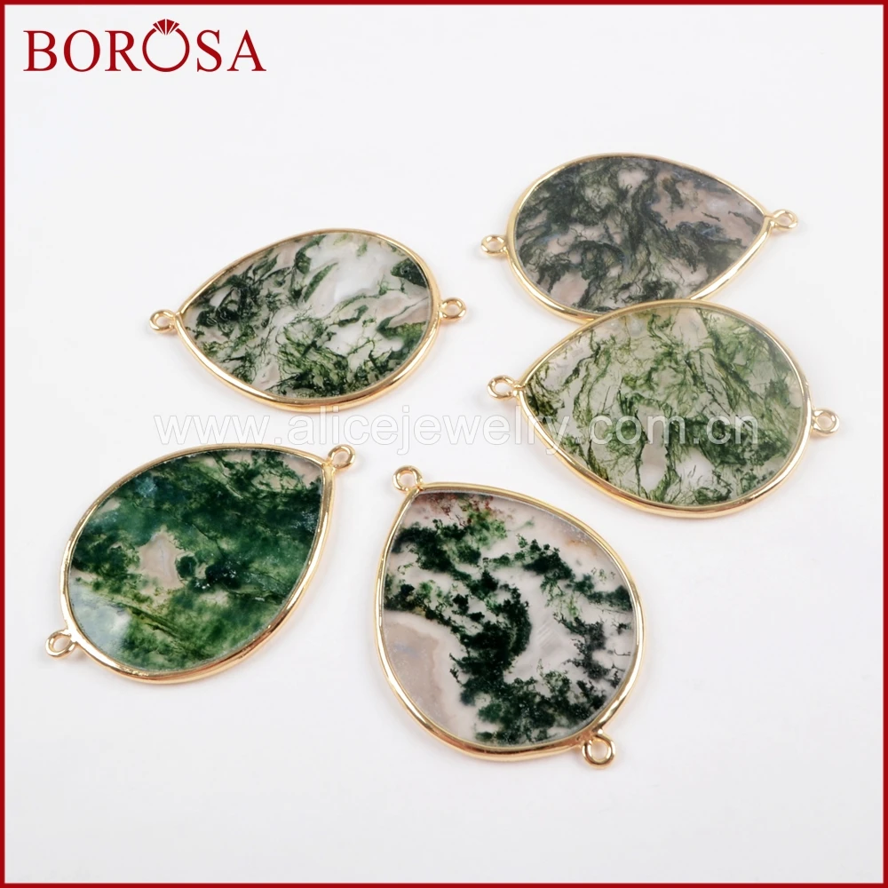 BOROSA Высокое качество 10 шт Золото Цвет падение моховые Агаты соединитель двойные