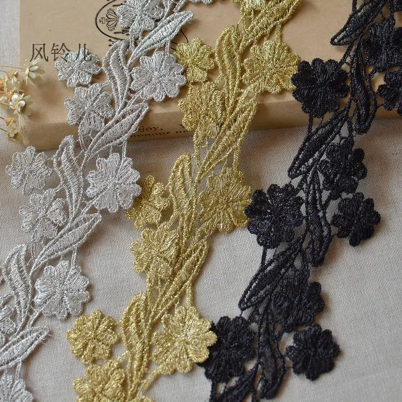 Free Shipping 5 Yards 55mm Width Beautiful Gold Embroidered Lace Trims