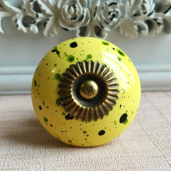 

Dotted Yellow Acrylic Cabinet Knob Cupboard Closet door Handle Flying Saucer Style Dresser Drawer Pull Knob