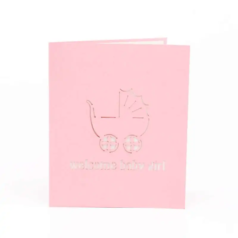 DoreenBeads 3D карты детская коляска в подарок для новорожденных, для маленьких мальчиков подарок для девочек на день рождения открытка для выражения благодарности розового и синего цвета бумажная скульптура 1 шт