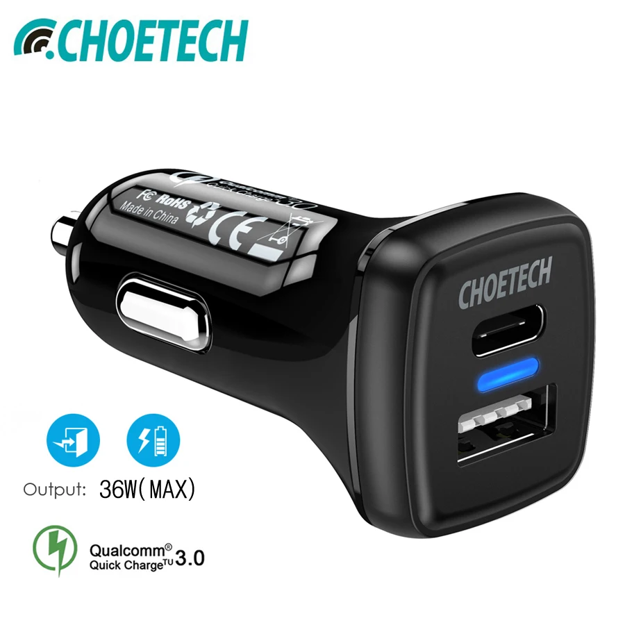 

CHOETECH USB QC3.0 Car Charger for iPhone Xiaomi Samsung Type c PD18W Fast Charger for SamsungS8 S9 Huawei Redmi