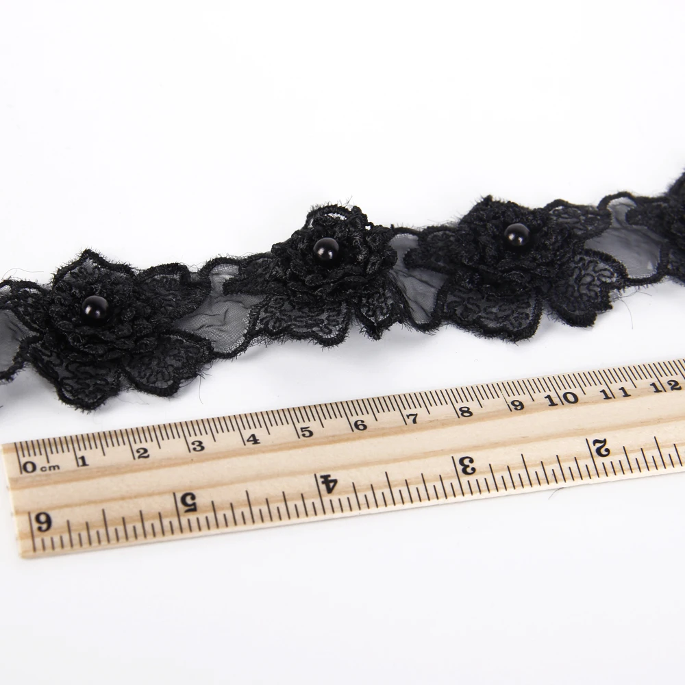 Давид аксессуары черный цветок кружевная отделка Вышивка тканевая лента для шитья DIY аксессуары для одежды, 1Yc2475