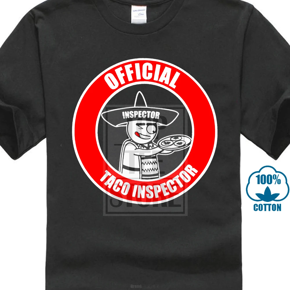 Летние Рубашка с короткими рукавами хлопковая Футболка Модные Taco инспектор смешная Мексиканская Мужская футболка