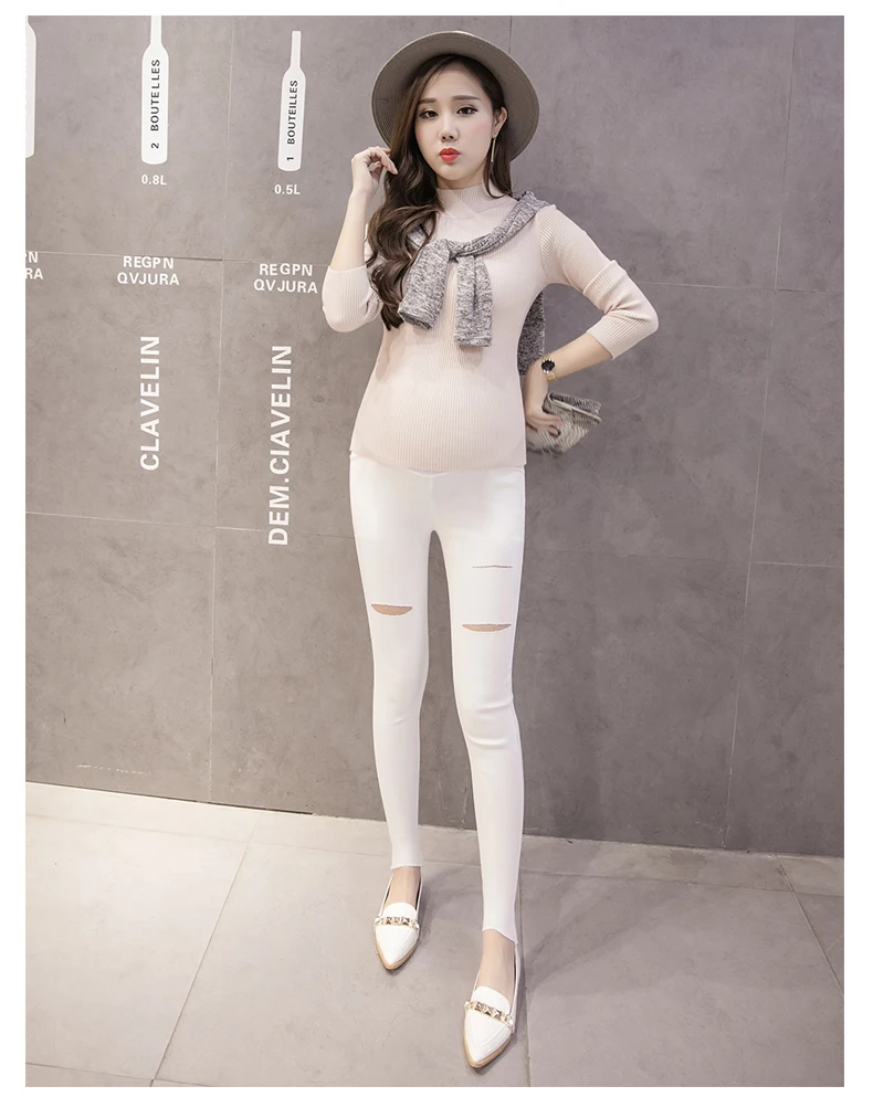 Осенние и зимние для беременных женщин Штаны модные рваные нерегулярные узкие брюки корейский модные брюки