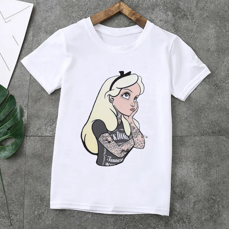 Новые модные рубашки для девочек повседневные милые футболки принцессы с рисунком из мультфильма винтажные топы для девочек с круглым вырезом и короткими рукавами