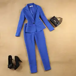 Весенняя мода Блейзер Костюмы женский деловой костюм куртка и брюки женские тонкие деловые костюмы формальные офисные пиджаки 022805