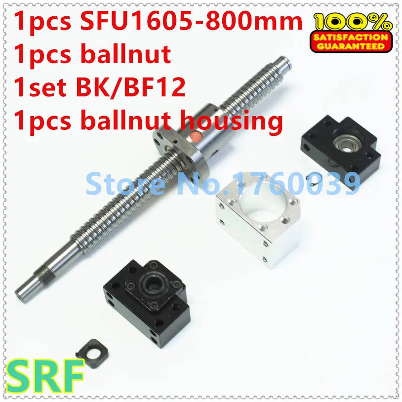 

1pcs 16mm Rolled Ball Screw SFU1605 L=800mm +1pcs 1605 ball nut+1set BK/ BF12 Ballscrew support+1pcs 1605 ballscrew nut housing
