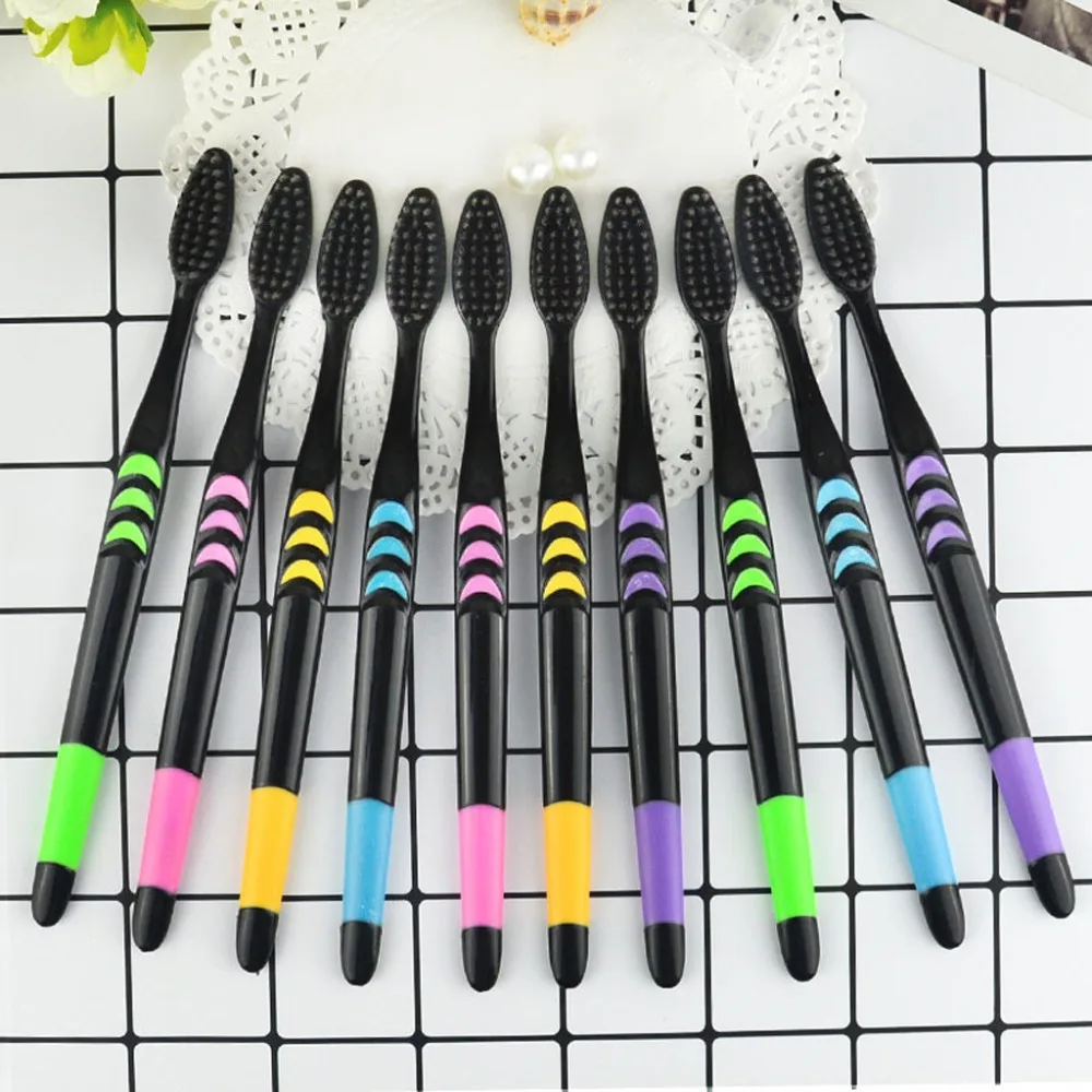

10Pcs Bamboo Charcoal Toothbrush Natural Environmental Protection Teeth Whitening Non-slip Handle Soft Adults Toothbrush #40