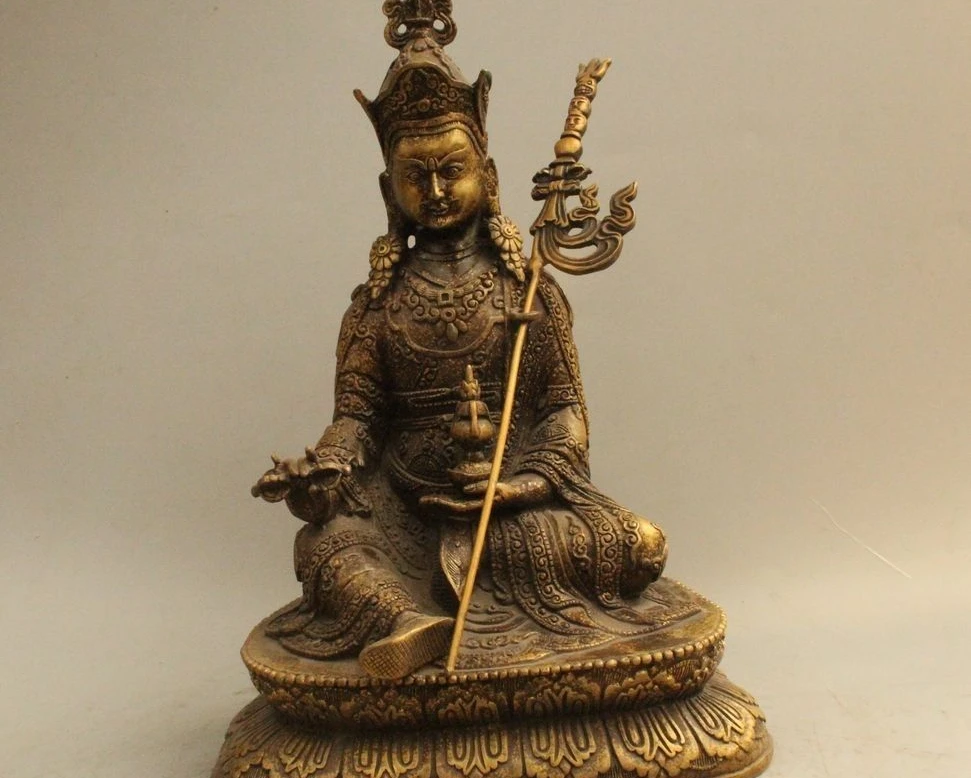 

11" Tibet Buddhism Bronze Seat Guru Padmasambhava Rinpoche Statue Sculpture