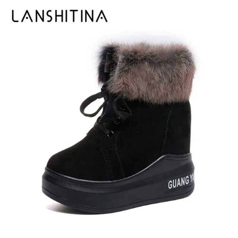 

2018 New Women Casual Shoes Winter Platform Wedge Ankle Boots Height Increasing Flock Shoes Keep Warm Fur Snow Boots Sneakers