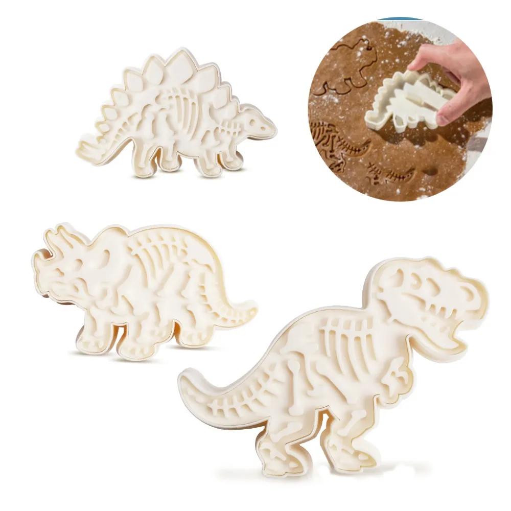 Jurassic Dinosaur Cookie Molds 3 Dinosaur Fossil Cookie Cutters Set Of 6Pcs PVC Stegosaurus Tyrannosaurus Rex Triceratops Molds