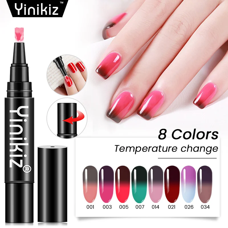 Yinikiz новые температура изменить цвета гель Лаки ручка 8 цветов УФ лак для ногтей Хамелеон Изменение ручка