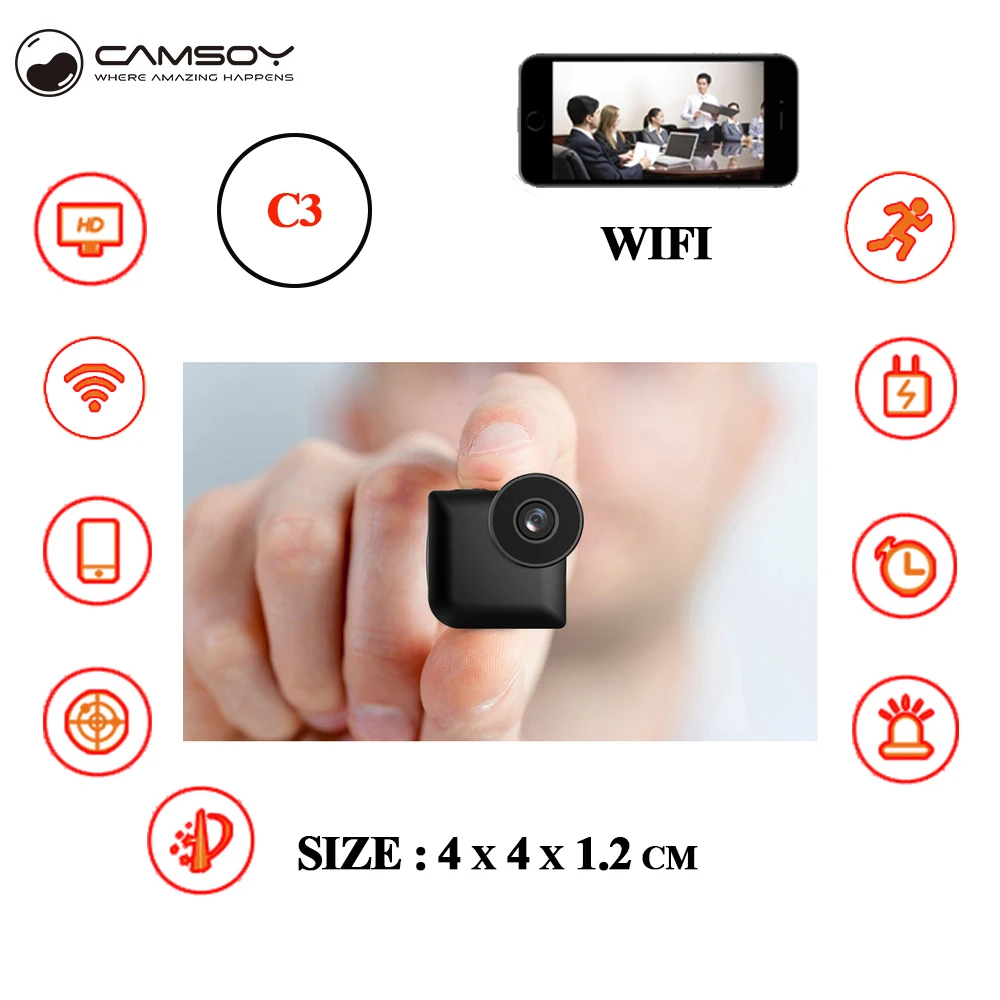 

Camsoy C3 Mini WiFi IP Camera Wireless P2P Remote Control Night Vision Mini Camcorder Outdoor HD 720P Micro Action C1 Mini Camer