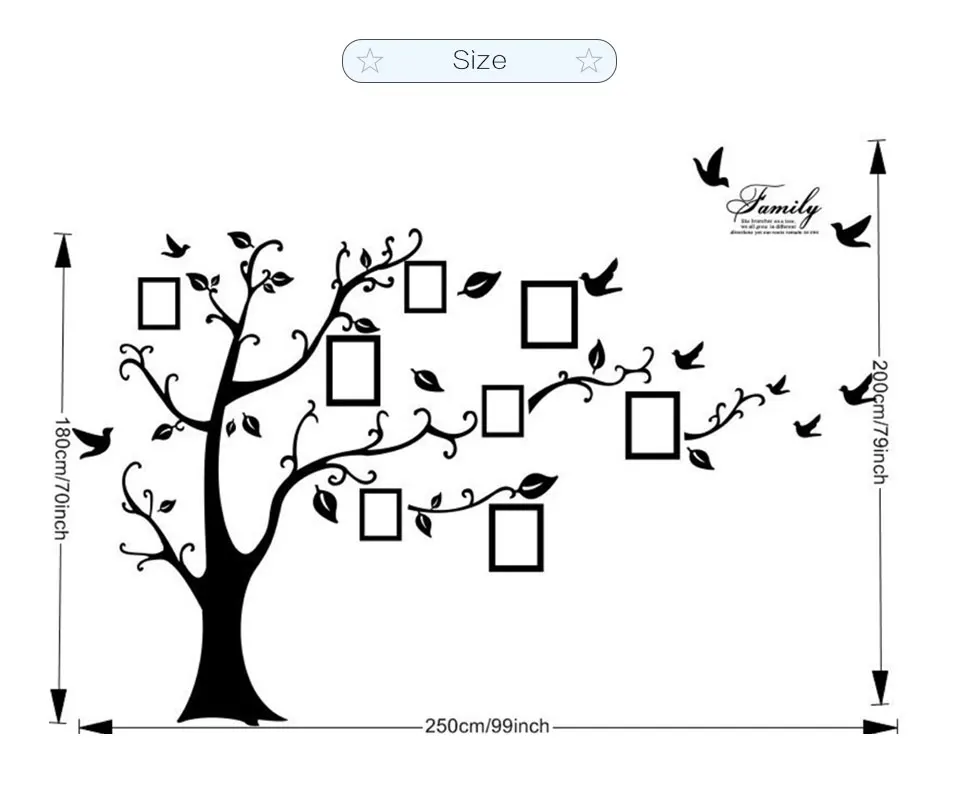 Настенные украшения, черная гостиная, картины с рамками, семейная фоторамка, дерево, наклейки на стену, 3D для украшения стены, детская комната