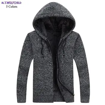 

Good quality Mens winter long sleeve hooded fleece warm knitted sweaters coats casual mens zipper knitted coats fashion mens 3XL