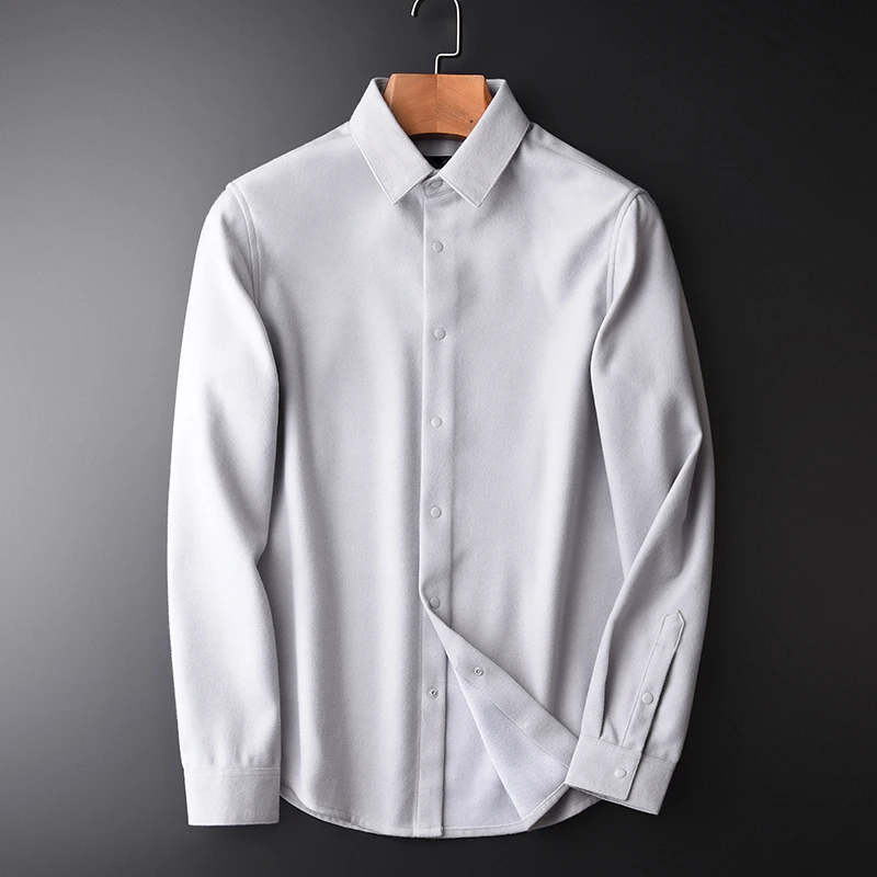 Minglu Velvet Men Shirt Autumn And Winter Slim Fit Keep Warm Mens Dress