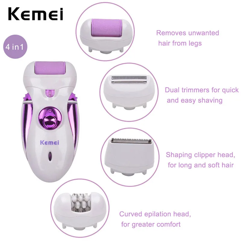 Baratos 4 In1 depiladora recargable multifuncional mujeres depiladora eléctrica eliminación de pelo duro piel muerta removedor de callos cuidado de los pies