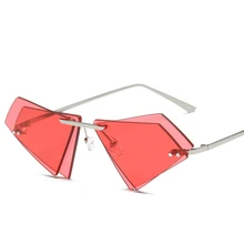 ФОТО 2018 vintage triangle sunglasses women red lenses metal yellow pink brand designer rimless sun glasses for women female