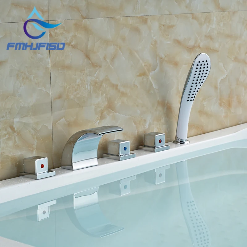 

Wholesale And Retail Promotion Modern Roman Waterfall Spout Bathroom Tub Faucet Hand Shower Sprayer Mixer Tap