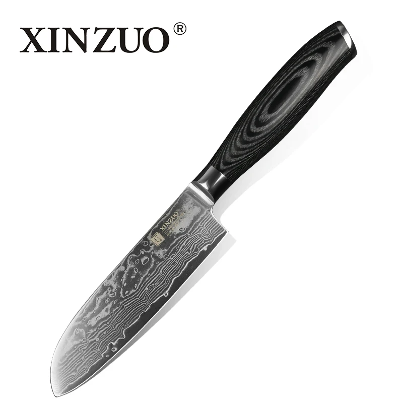 

XINZUO 5" inch Santoku Knife Japanese 73 Layer Damascus Kitchen Knives VG10 Steel Chef Cook Knife Forged Steel Pakka Wood Handle