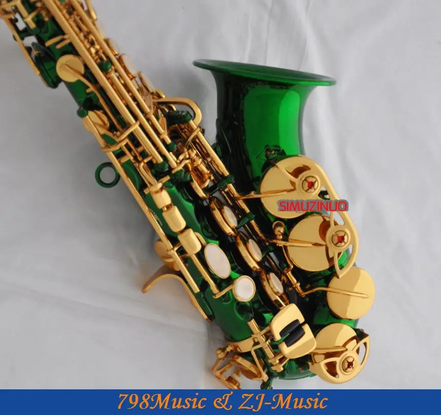 Зеленый/золотой изогнутый саксофон сопрано Sax Bb key High F чехол