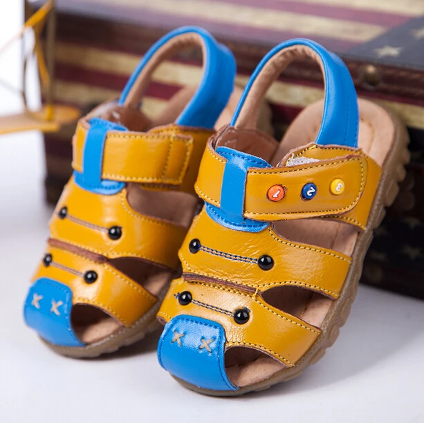 WEONEDREAM/Новые 4 вида конструкций кожаные сандалии для мальчика обувь для маленьких мальчиков летние ботинки для малышей пляжные сандалии на мягкой подошве размер 21-30 - Цвет: light yellow blue