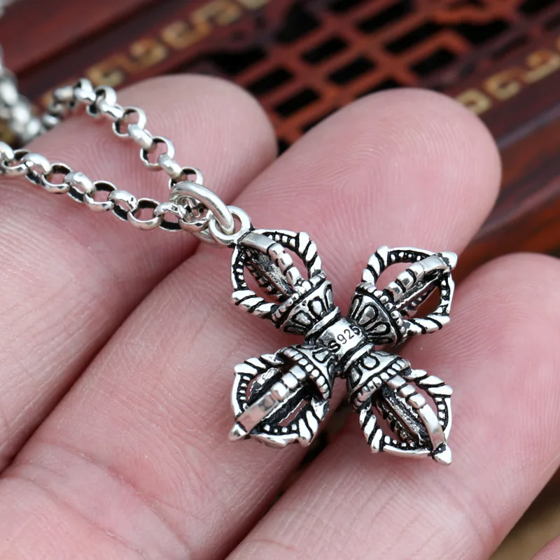 

925 Sterling Silver Pendant Cross Vajra Sweater Chain Pendant For Men And Women Buddha Jewelry