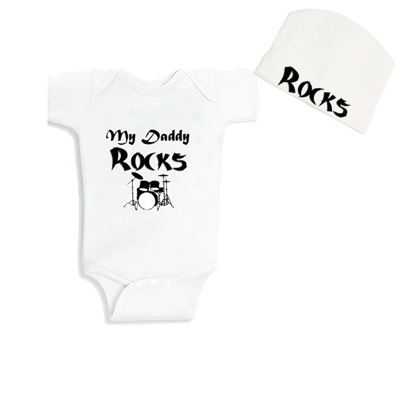 

Culbutomind 2018 Baby Bodysuit Short Sleeve My Daddy Rock with Rock Beanie Baby T shirt Kids 2018 for Party for Boys Girls