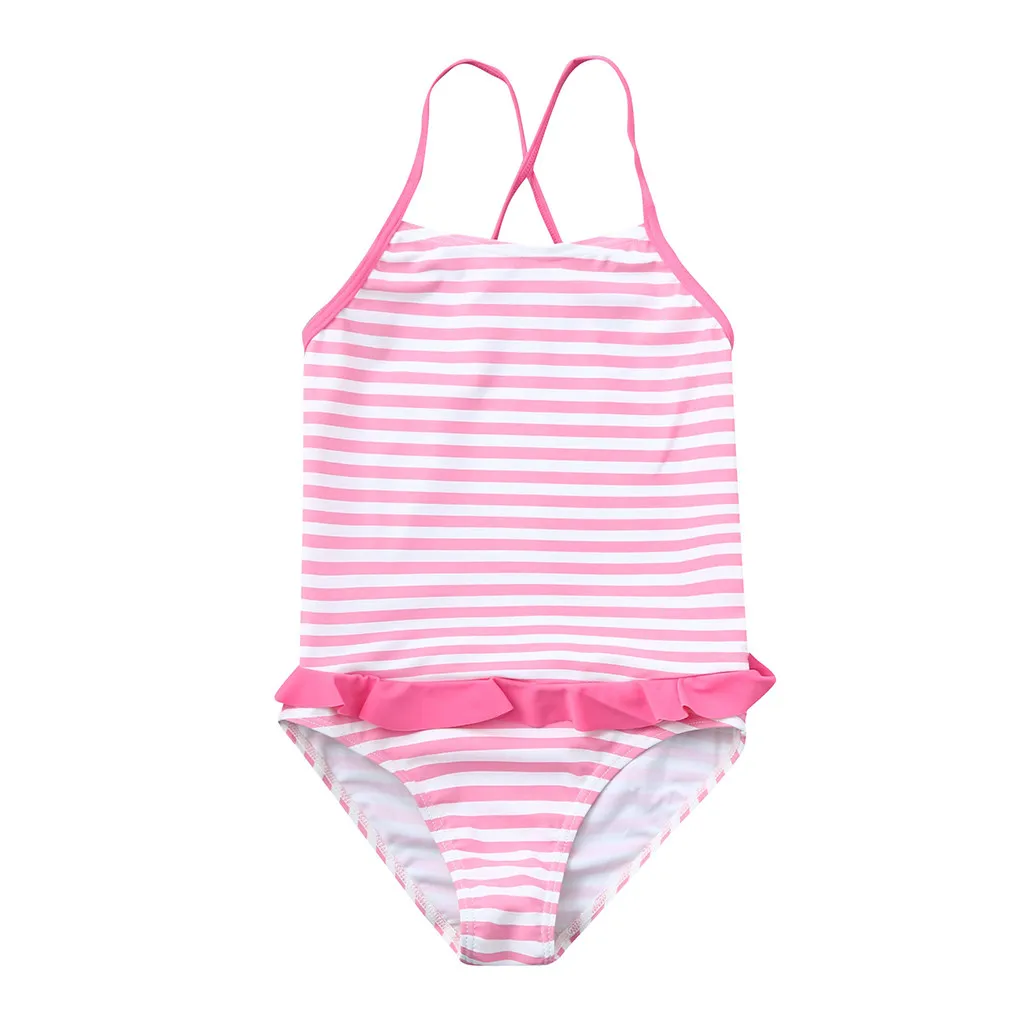 

ARLONEET Kids Girls Ruffles Striped Print Summer elasticity soft smooth no ball Swimwear Swimsuit Vest Romper Jumpsuits W1218