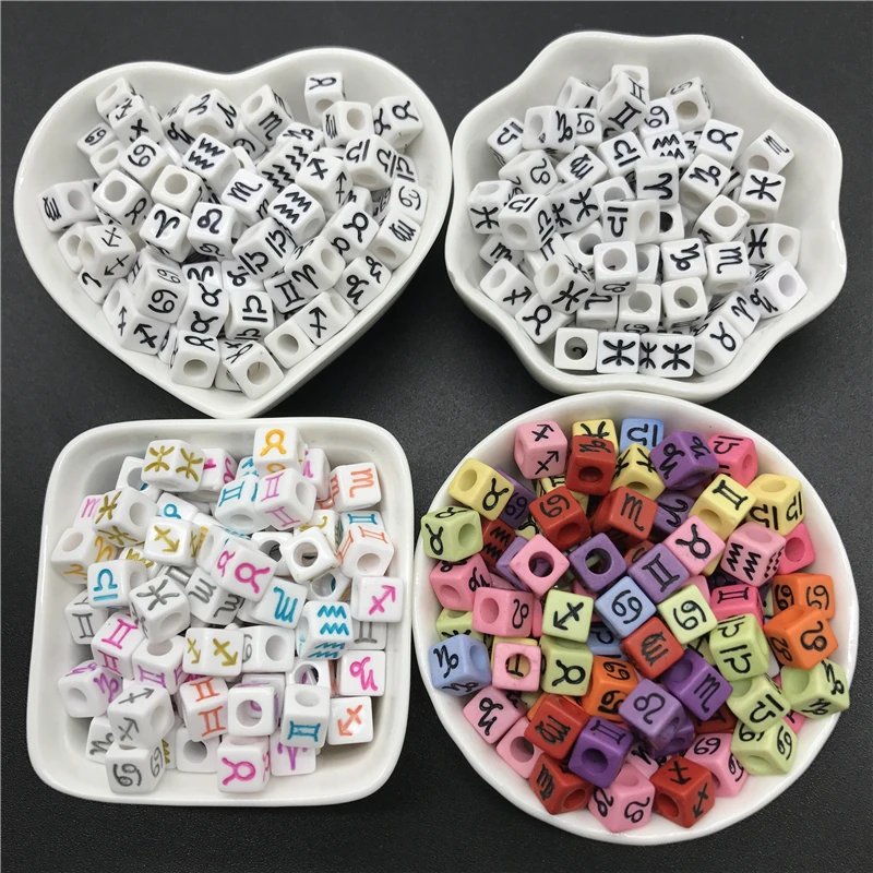 50pcs Letter Acrylic Constellation Beads Charm Square Alphabet Spacer Beads  For Jewelry Making Handmade Diy Bracelet Necklace