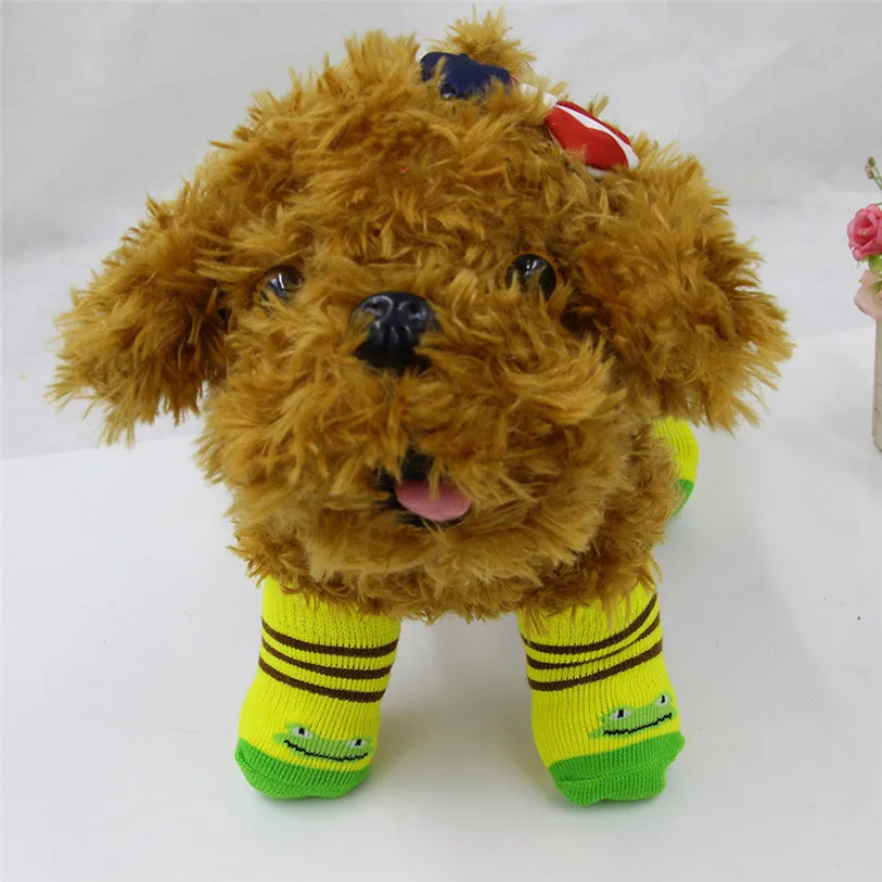 Puppy Dogs Pet Anti Slip Skid Bottom Sock 4PcsSet Small Medium Pets Booties Print Knits Socks for Dogs Pet Decorations 40JA4 (5)