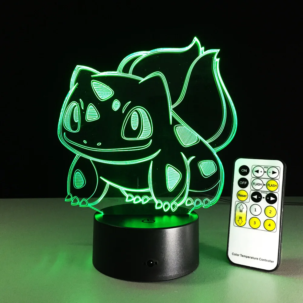 Bulbasaur 3D RGB лампа Pokemon Go экшн-фигурка визуальная Иллюзия светодиодный Праздничный Рождественский подарок Ночной светильник Прямая поставка Детский подарок