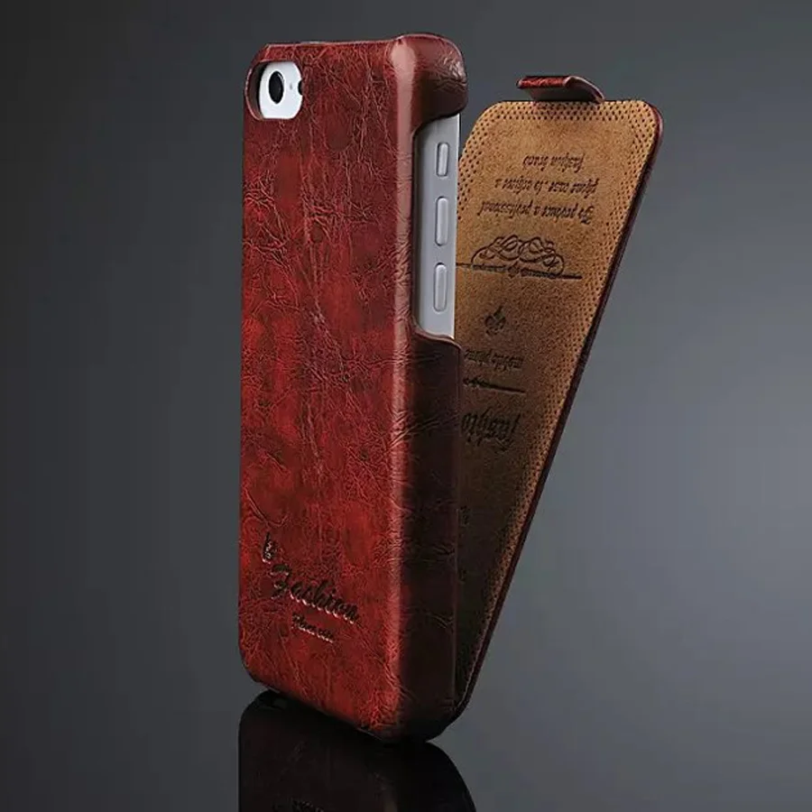 Goede Verticale Flip Genuine Leather Cover Case voor Apple iPhone 5C Olie wax Fundas met Gratis Gift Screen Protector voor iPhone 5C