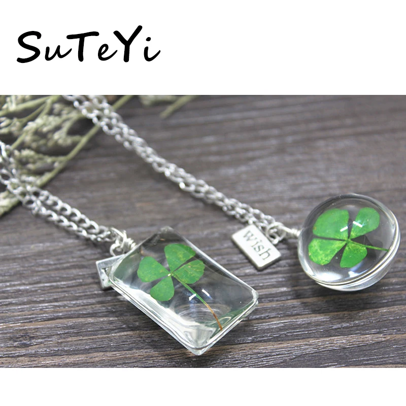 Ожерелье SUTEYI Lucky Clover Glass ожерелье с сушеными цветами натуральный шар подвеска