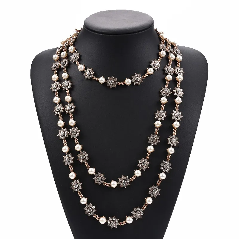 Винтажное многослойное Массивное колье, ожерелье для женщин, длинная цепочка, имитация жемчуга, ожерелье из бисера, женское индийское этническое Макси ожерелье