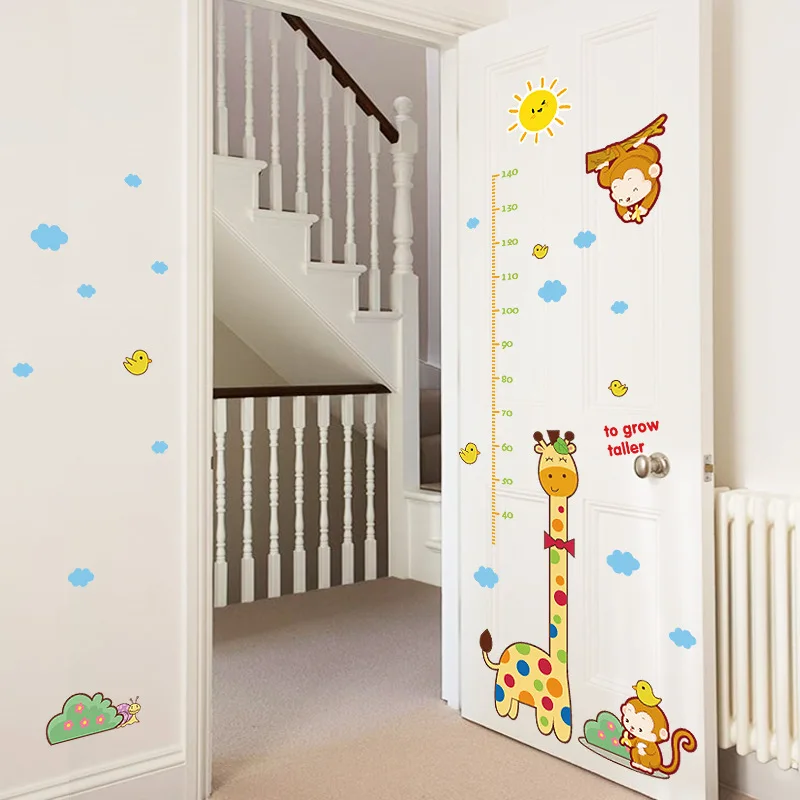 

Colorful Cartoon Giraffe Height Sticker Cute Deer Monkey Cloud Bird Decoration Child Height Measurement Ruler Wall Sticker Diy