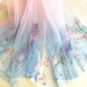 

10 meters Width 150cm Unicorn Embroidery Fabric Mesh Fabric for Children Dresses Fashion Clothing Studio Background Decoration