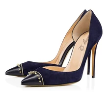 Womens Party Shoes Patchwork Rivets High Heel Pump Purple Suede Leather Stiletto Shoes Black Nude Evening Heels Plus Size 2016
