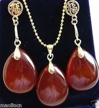 Красивые красные Gem капли воды богатство ожерелье кулон серьги кварц fine покрытием Свадебные широкий часы крылья королева