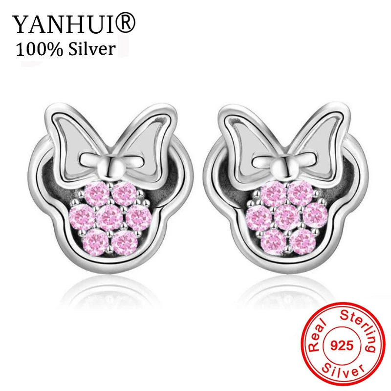 YANHUI оригинальные серебро 925-й пробы Симпатичные серьги-гвоздики модные красные розовые хрустальные серьги новые ювелирные изделия бренд оптом EH82