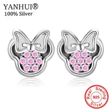 YANHUI оригинальные серебро 925-й пробы Симпатичные серьги-гвоздики модные красные розовые хрустальные серьги новые ювелирные изделия бренд оптом EH82