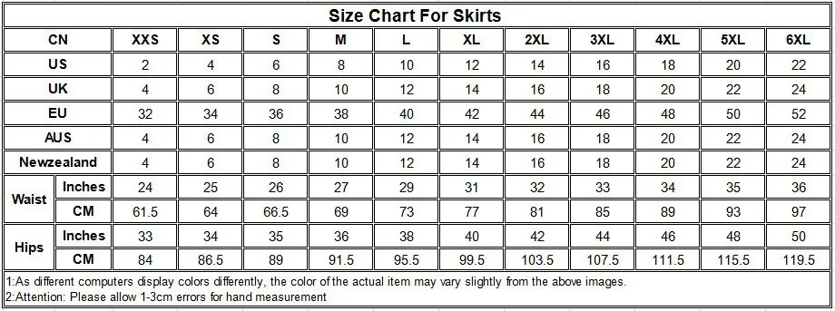 Size FOR Skirt