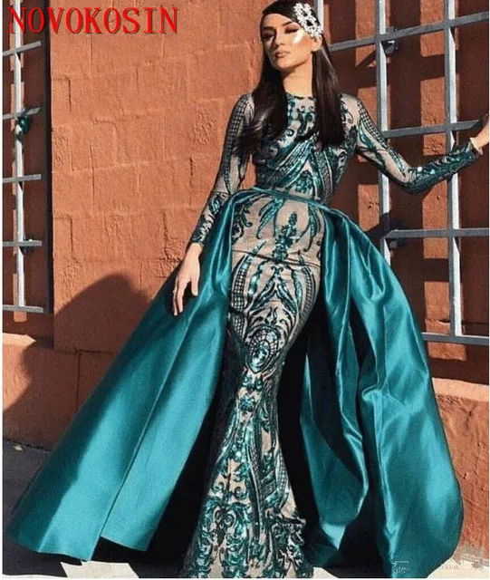 Real Sample Long Sleeves Kaftan Arabia Sequin Formal Party Gown Prom ...