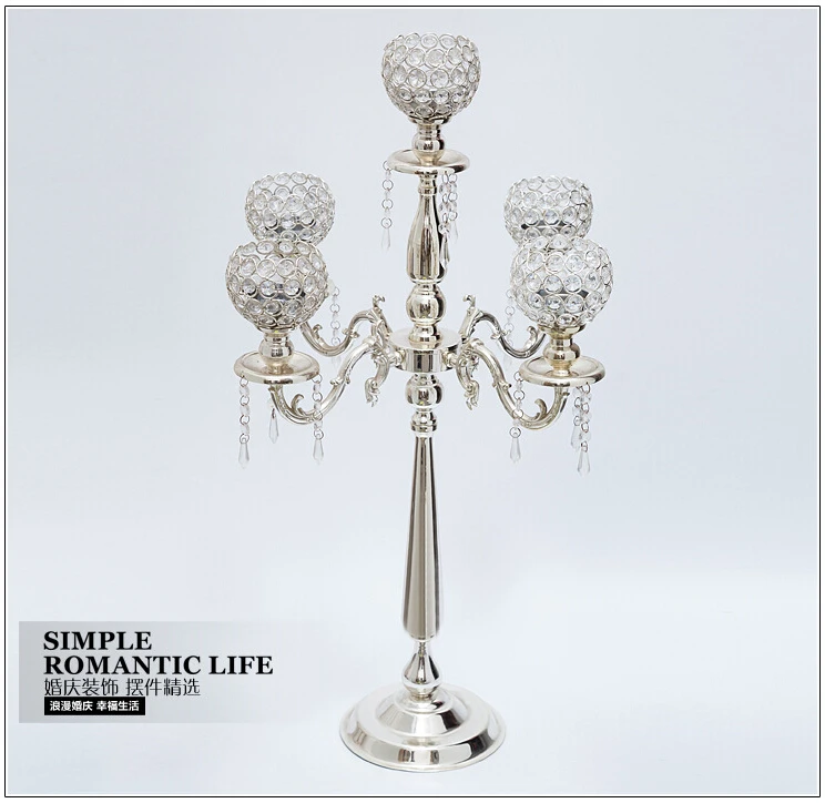 H82cm 5arm crystal wedding candlestick wedding silver candelabra